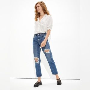 American Eagle Stretch Mom Straight Jean Distressed